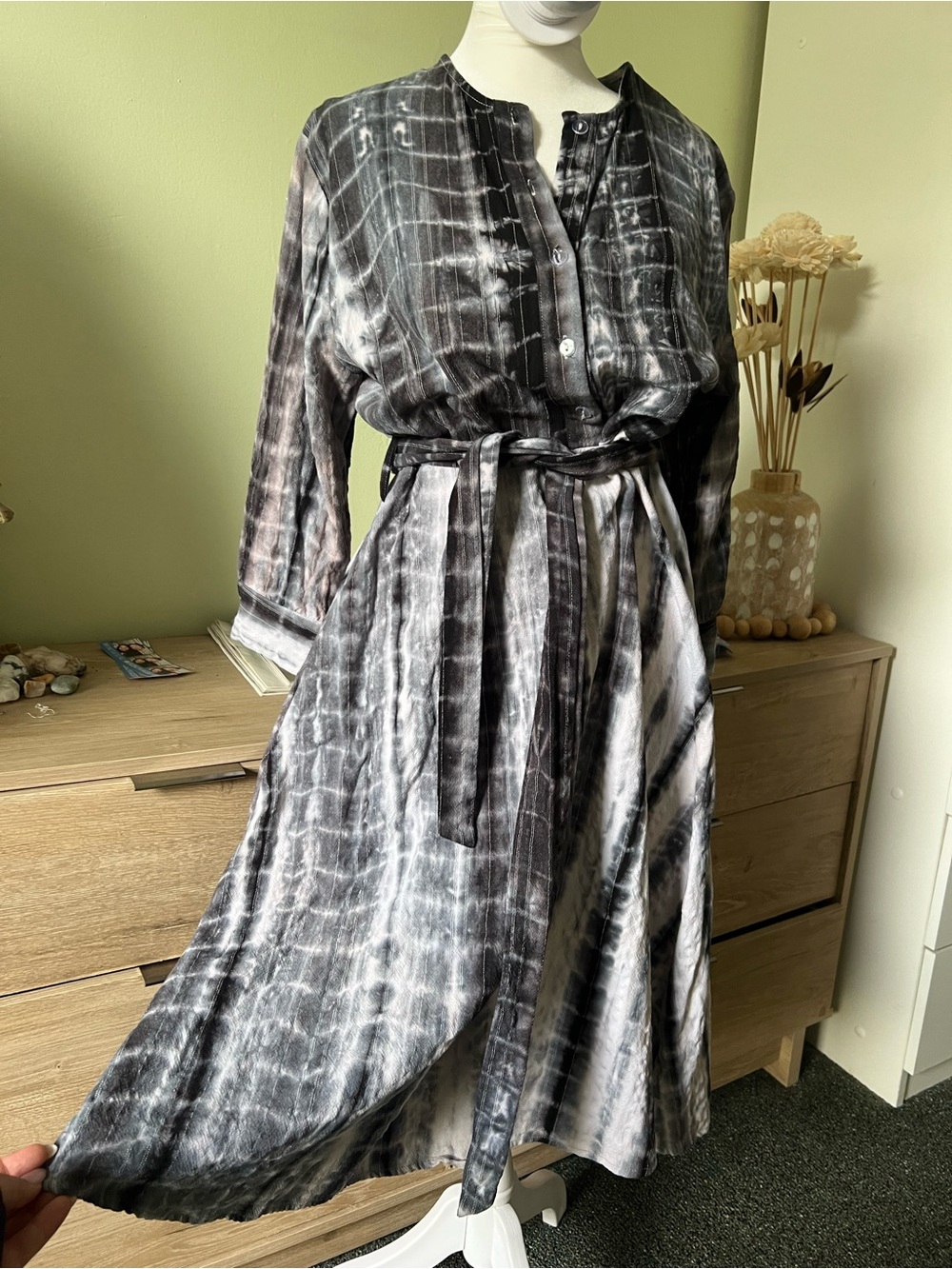 100% Cotton Tie-Dye Casual Fit & Flare Flowy Modest Midi Button Down Shirt Dress